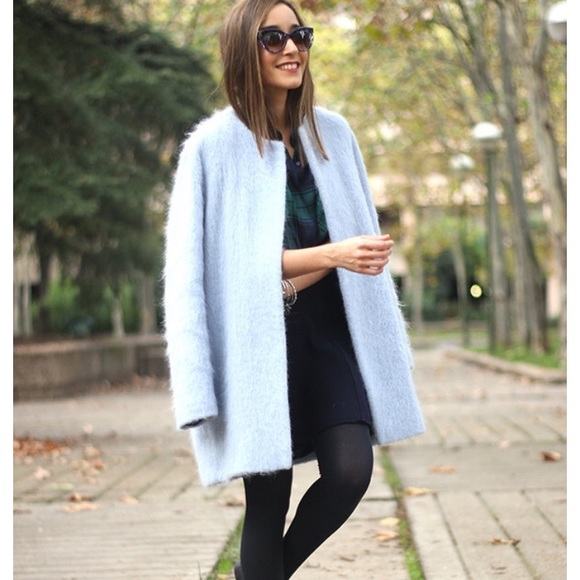 Zara Jackets & Blazers - Zara Mohair Powder Blue Coat Jacket Blogger Fave